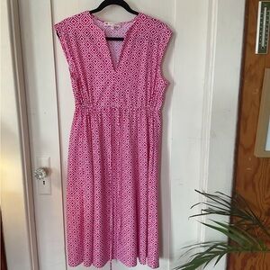 Jude Connally Pink and White Geometric Midi Dress